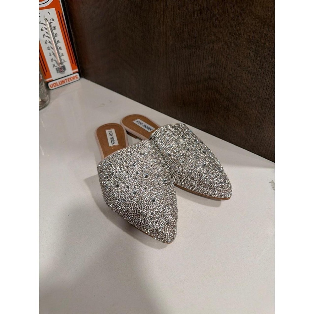Steve Madden pointed-toe rhinestone mules with a flat slip-on design 9